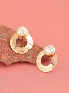 SOHI Gold-Plated & White Circular Shaped Drop Earrings