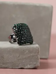 SOHI Silver-Plated Green Artificial-Stones Ring