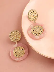 SOHI Pink Gold-Plated Contemporary Drop Earrings