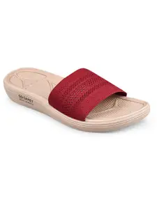 Campus Women Beige & Red Rubber Sliders