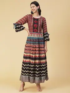 FASHOR Ethnic Motifs Maxi Silk Ethnic Dress