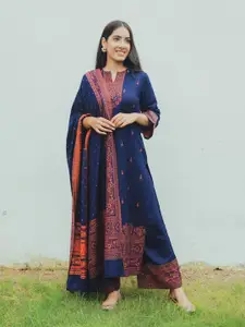 Safaa Blue & Pink Viscose Rayon Unstitched Dress Material
