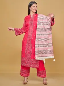 Safaa Pink & White Viscose Rayon Unstitched Dress Material