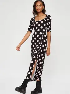 DOROTHY PERKINS Polka Dots Print Front Slit A-Line Midi Dress