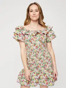 DOROTHY PERKINS Pure Cotton Floral Print Smocked A-Line Dress