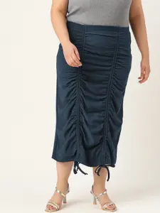 theRebelinme Women Plus Size Ruched Midi Skirt