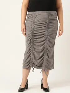 theRebelinme Women Plus Size Ruched Midi Skirt