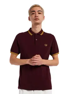 Fred Perry Men Maroon Polo Collar Pure Cotton T-shirt