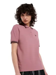Fred Perry Women Pink & Black Polo Collar Pure Cotton T-shirt