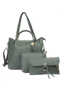 LEGAL BRIBE Set of 3 PU Shopper Handheld Bag with Tasselled Handbags