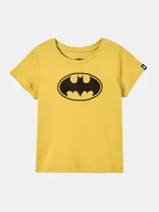 The Souled Store Girls Mustard Yellow Batman Printed Cotton T-shirt