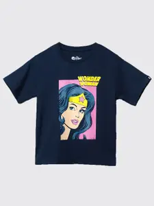 The Souled Store Girls Navy Blue Wonder Woman Printed Cotton Oversized T-shirt
