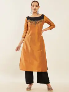 Maybell Boat Neck Embroidered A-Line Silk Kurta