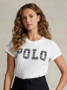 Polo Ralph Lauren Women Typography Pure Cotton T-shirt