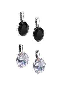 OOMPH Black & White Set Of 2 Oval Studs Earrings