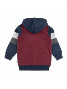 JusCubs Boys Maroon Colourblocked Hooded Sweatshirt