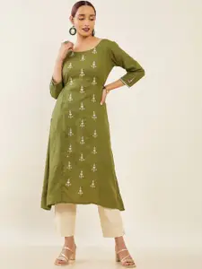 Maybell Floral Embroidered Mirror Work Kurta