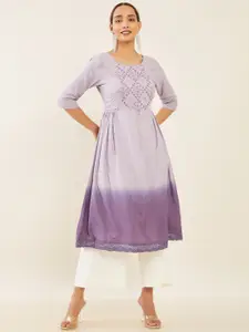 Maybell Round Neck Floral Embroidered A-Line Kurta