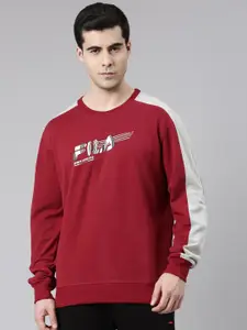 FILA Men Maroon Printed Cotton Sweatshirt