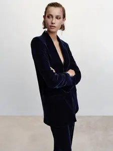 MANGO Women Single Breasted Velvet Finish Blazer
