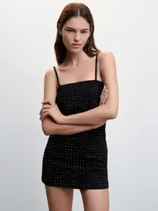 MANGO   Embellished Denim A-Line Mini Dress