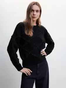 MANGO Women Geometric Textured Pullover