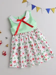 MANY FROCKS & White & Green Floral Satin Dress