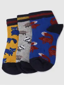 max Boys Pack Of 3 Printed Ankle-Length Cotton Socks