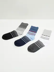 max Men Pack Of 3 Striped Calf-Length Cotton Socks