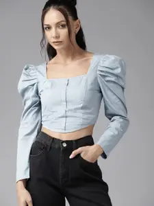 The Roadster Lifestyle Co. Puff Sleeve Cotton Crop Top