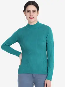 JoE Hazel Women Teal Ribbed Cotton Pullover