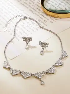 Accessorize Silver-Toned White Crystals Studded Necklace With Earrings