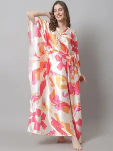 Claura Women Cream-Coloured Printed Maxi Nightdress