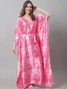 Claura Women Pink Printed Maxi Nightdress