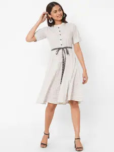KAMI KUBI Checked A-Line Pure Cotton Dress