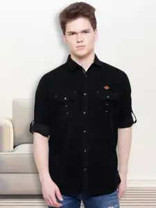 Kuons Avenue Men Black Smart Slim Fit Cotton Casual Shirt