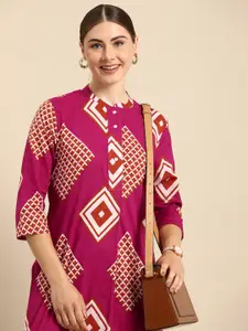 Anouk Women Pure Cotton Mandarin Collar Geometric Printed Kurta