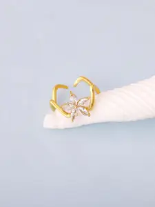 GIVA 925 Sterling Silver Gold-Plated White CZ Studded Adjustable Finger Ring