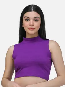 Cation Purple High Neck Fitted Crop Top