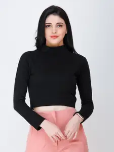 Cation Black Solid Crop Fitted Top