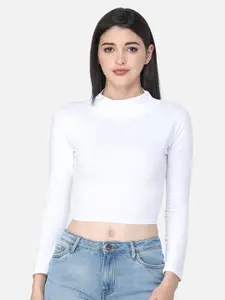 Cation White Solid Fitted Crop Top