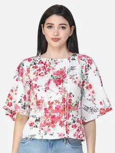 Cation White & Red Floral Print Crepe Top