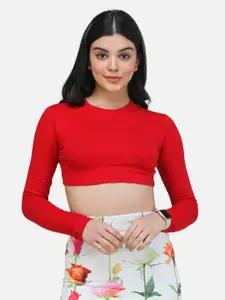 Cation Red Solid Crop Fitted Top