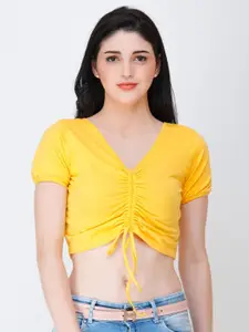 Cation Yellow Solid Crop Fitted Top