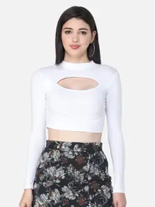Cation White Solid Fitted Crop Top