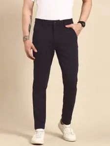 Being Human Men Solid Cropped Fit Mid-Rise Indigo Plain Woven Flat-Front Chinos