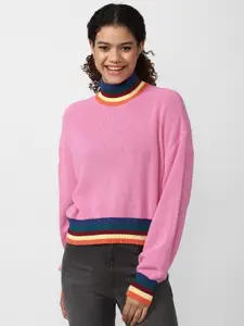 FOREVER 21 Women Pink Striped Pure Cotton Pullover