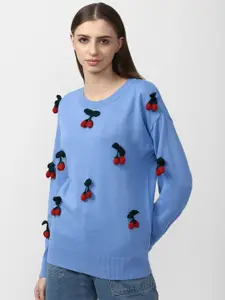 FOREVER 21 Embroidered Pure Cotton Pullover