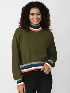 FOREVER 21 Women Striped Cotton Pullover Sweater