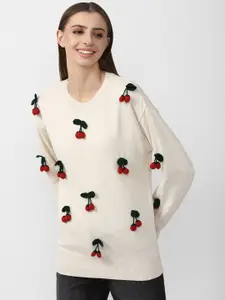 FOREVER 21 Embroidered Pure Cotton Pullover
